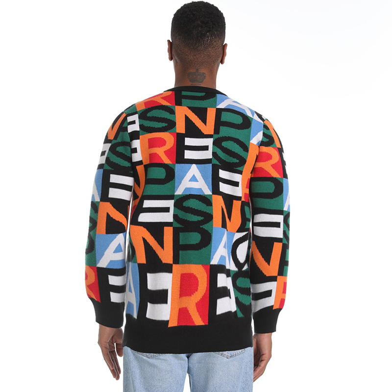 Custom LOGO OEM Men Sweater Manufacturer Jacquard Pattern Pullover Knitwear Casual Crew Neck Jumper Winter Men Knitted Sweater