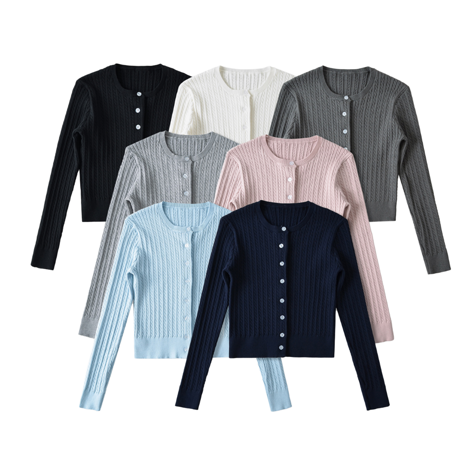 Women's 7-Colorway Long Sleeve Knitted 100% Polyester Cardigan Sweater Single Breasted Crew Neck Casual Fashion Autumn Warm