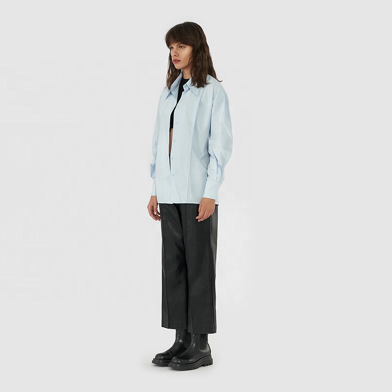 Blusas Para Mujer Elegant Light Blue Blouses Long Sleeve Cotton Shirts for Ladies