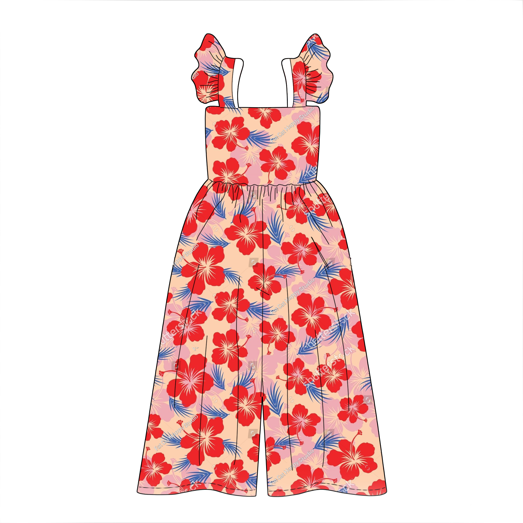 High Quality Girls Children Ruffle Sleeveless Loose Pants Spring Autumn Baby Kids Floral Jumpsuits&amp;rompers Casual Clothing