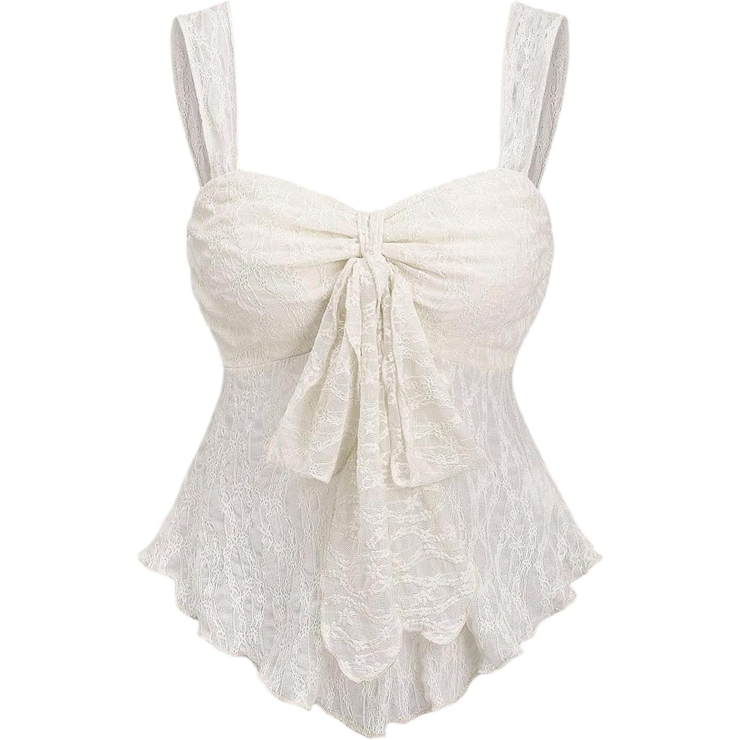 SOLY HUX Custom Women's Lace Camisole Sleeveless Tie Front Peplum Top Spandex/Polyester Breathable Summer Wear