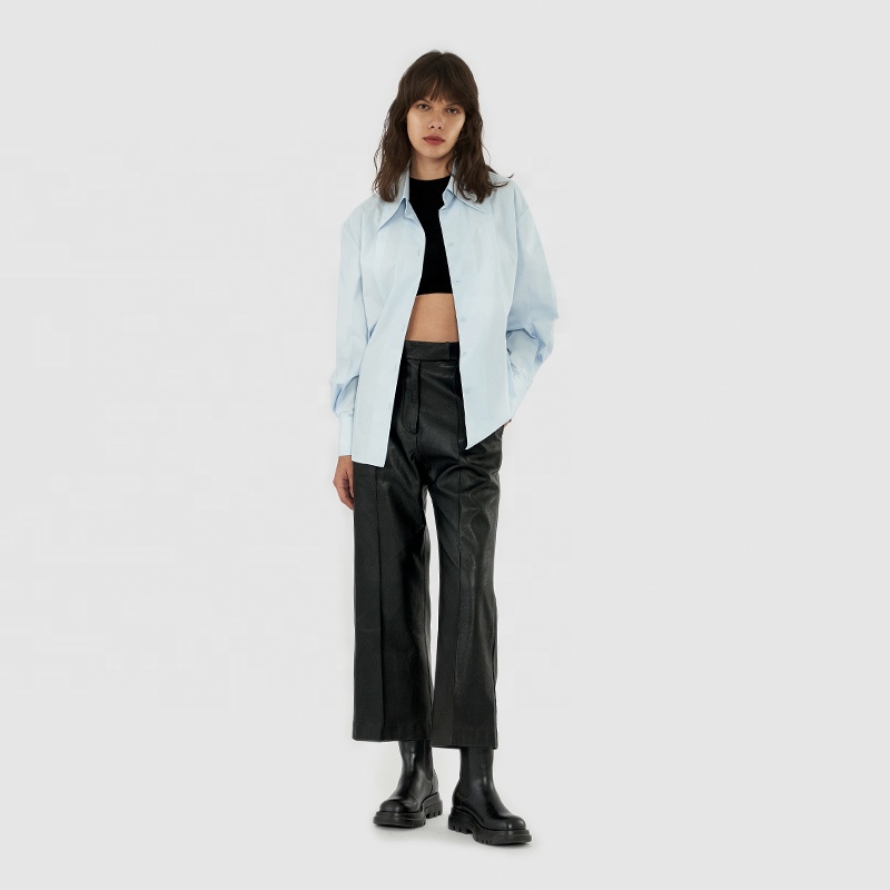 Blusas Para Mujer Elegant Light Blue Blouses Long Sleeve Cotton Shirts for Ladies