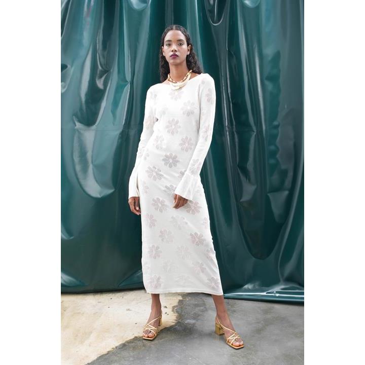 Belen Natural Waist Maxi Dress with Floral Pattern Breathable Feature Model 2793