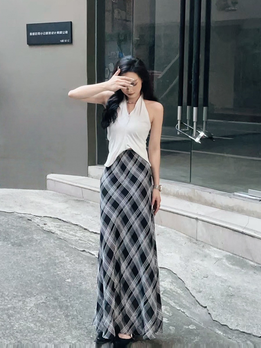 Women Spring Autumn Plaid Print Wrap Hips Skirts Fashion Ankle-Length Sexy Slim Pencil Skirts Preppy Style Girls Slit Midiskirt