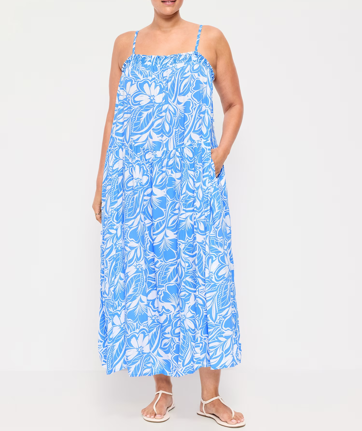Holiday Beach Wear Floral Maxi Dress with Pockets USA Size Custom Print Sleeveless Long Dress