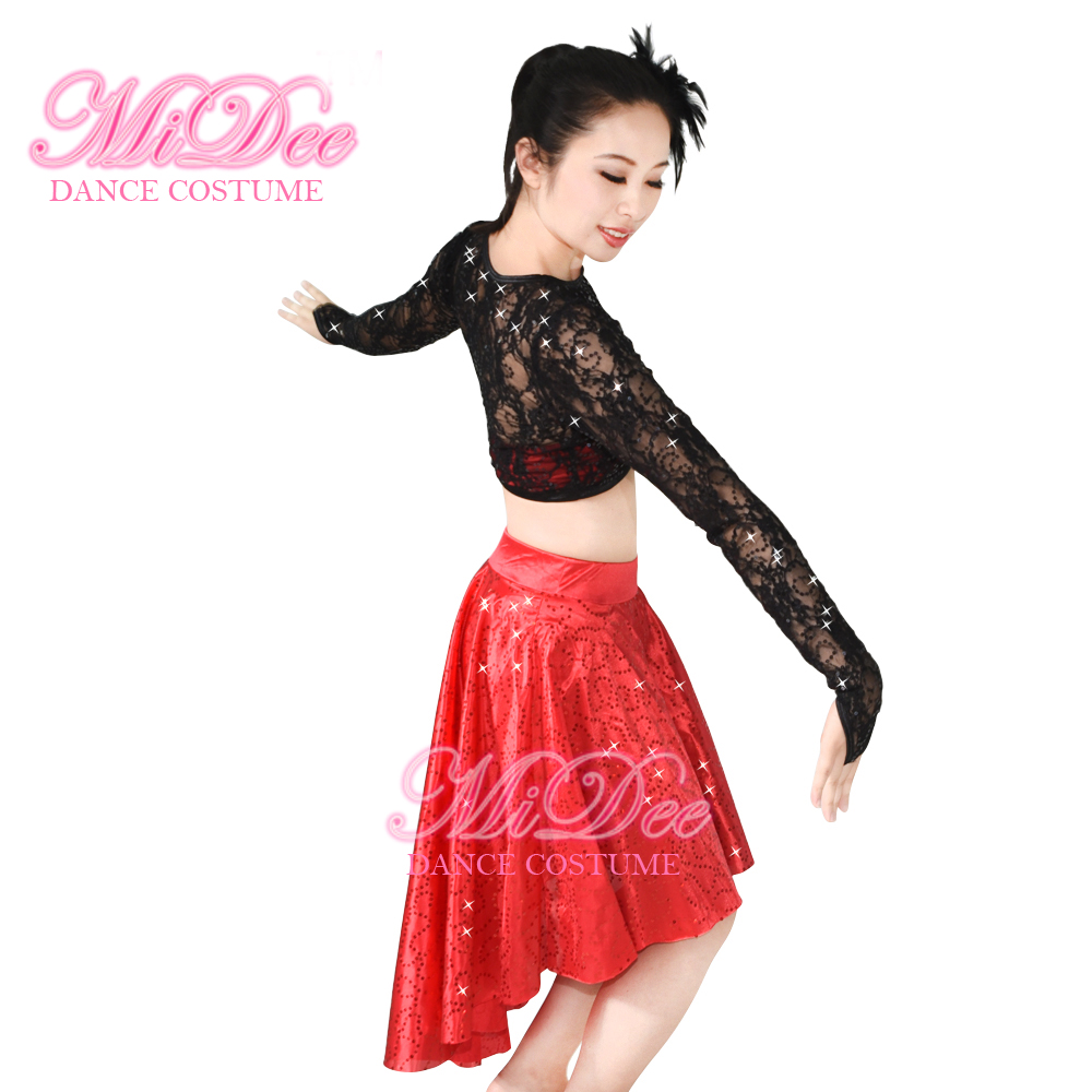 MiDee Contemporary Sequins Midi Top With Skirt Dance Costumes for Women