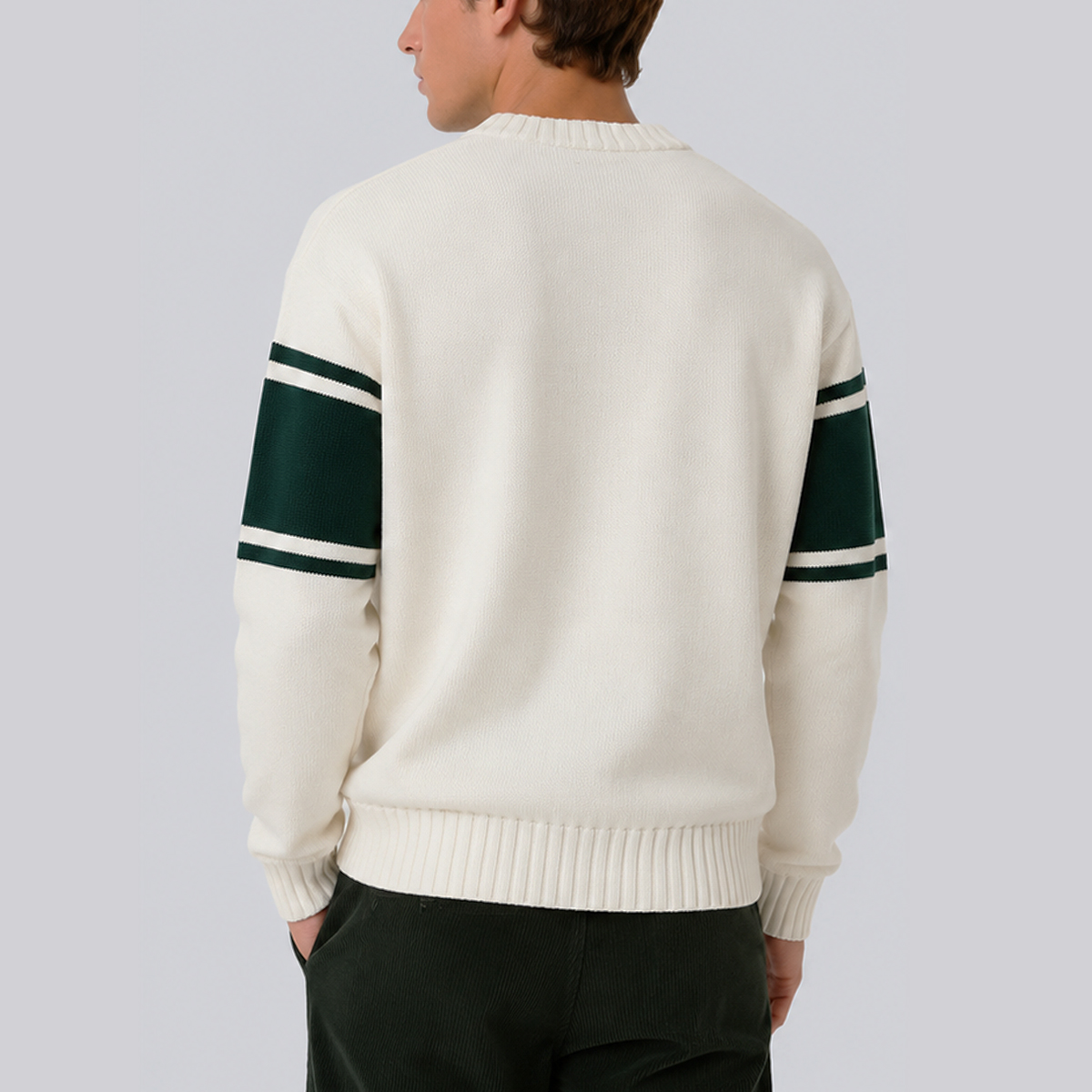 OEM Custom Men Cotton Crew Neck Knitted Sweater Long Sleeve Letter Pattern Vintage Stripes Pullover Letter Man Sweater
