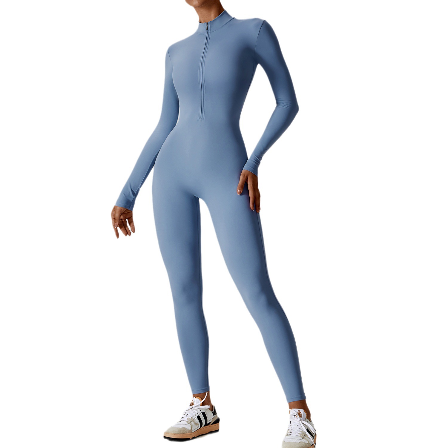 Yali European American Spandex/Nylon Zipper Solid Long-Sleeved Sweat-Wicking Yoga Suit 2-Piece Set High-Intensity Fitness
