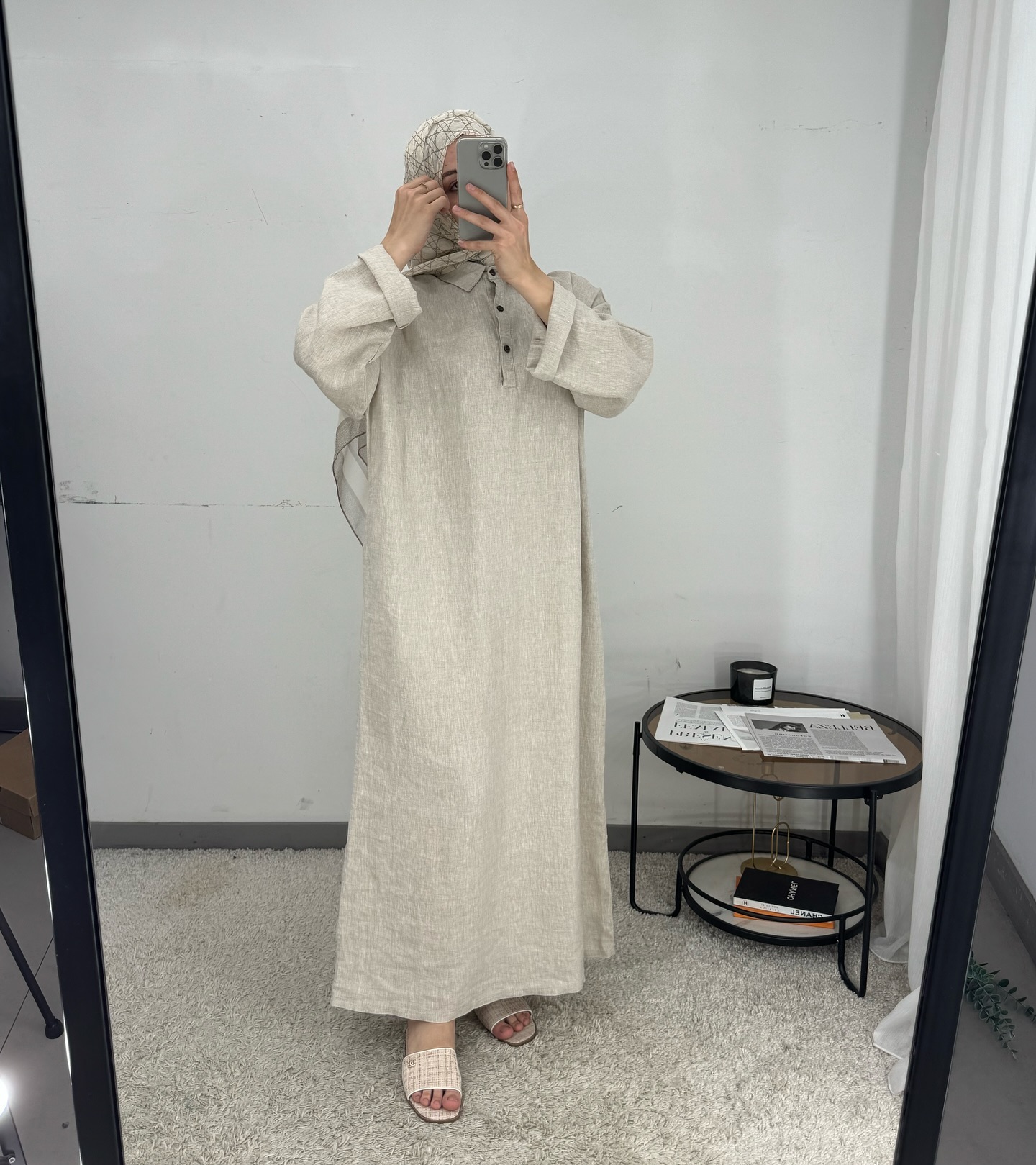Willson Muslim Modest Linen Breathable Lightweight Abaya Dress Plus Size Casual Beige Maxi Dress for Women Button Spring