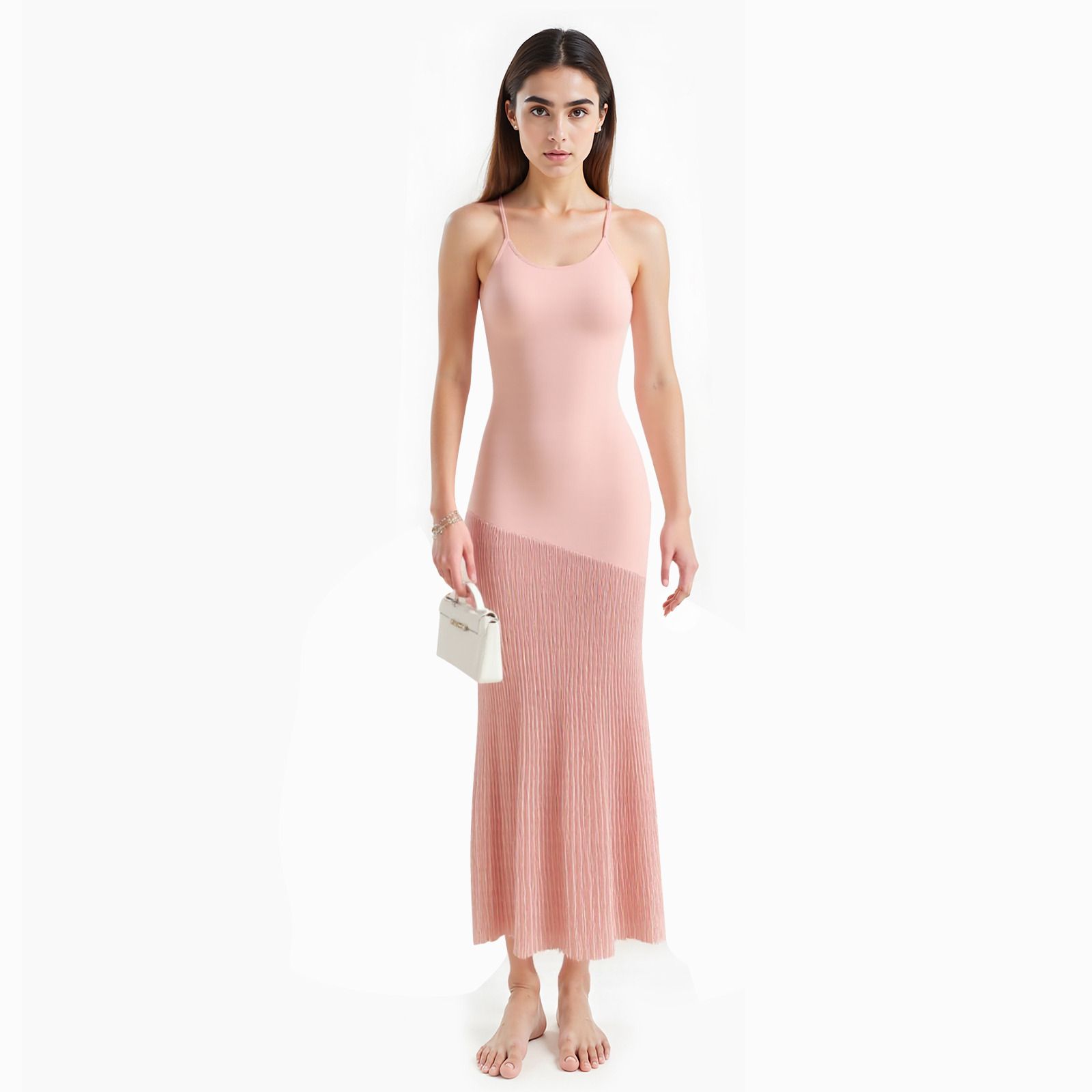 Solid Color Strap Scoop Neck Women Long Dress Maxi Stretch Knit Fitted Maxi Skirt Elegant Everyday Dress