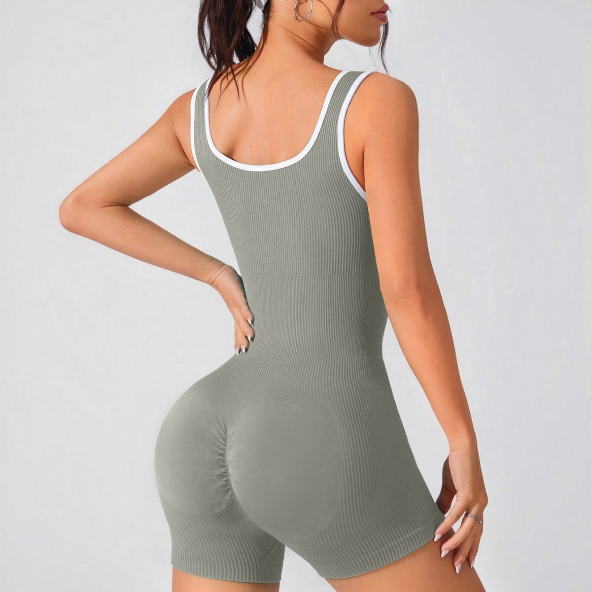 Women's Yoga One Piece Spaghetti Strap Tummy Control Romper Padded Bra Jumpsuit Workout Catsuit