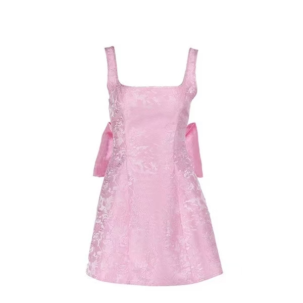 Custom Elegant Sexy Back Bow Satin Mini Dresses for Women A-Line Casual Banquet Party Wholesale Digital Printing