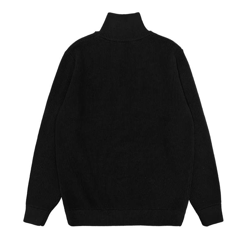 High Quality Rib Knit Knitted Cardigan With Side Pockets Turn Down Collar Turtleneck Front Zip up Jacket Sweater Cardigan