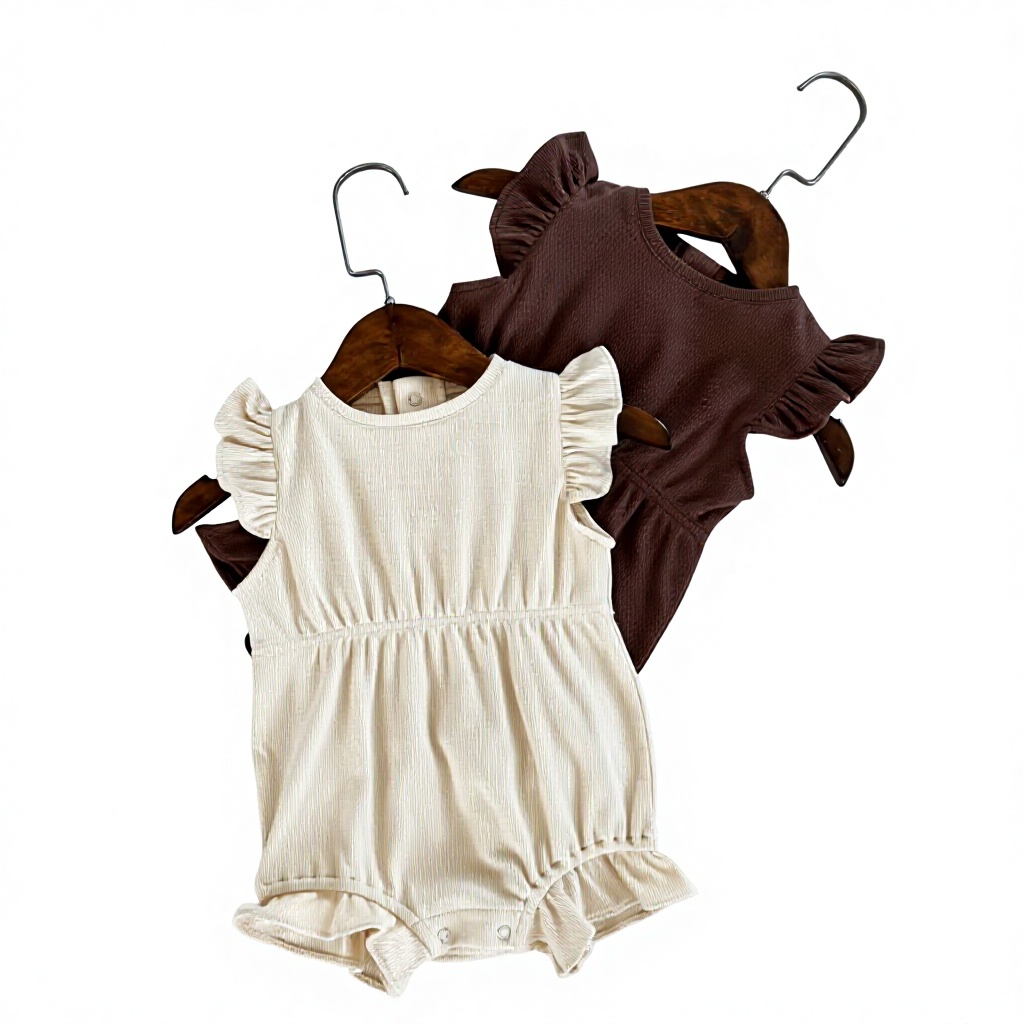 Ruffled Sleeve Romper Breathable Short Printed Cotton No Waist Cinch for Baby in English Style