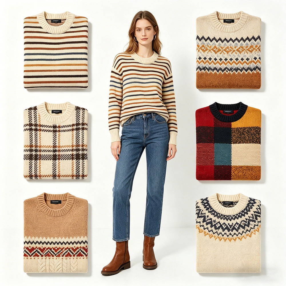 Custom Various Styles Women Pullover Cardigan Jacquard Design Knitwear Sweater For Ladies