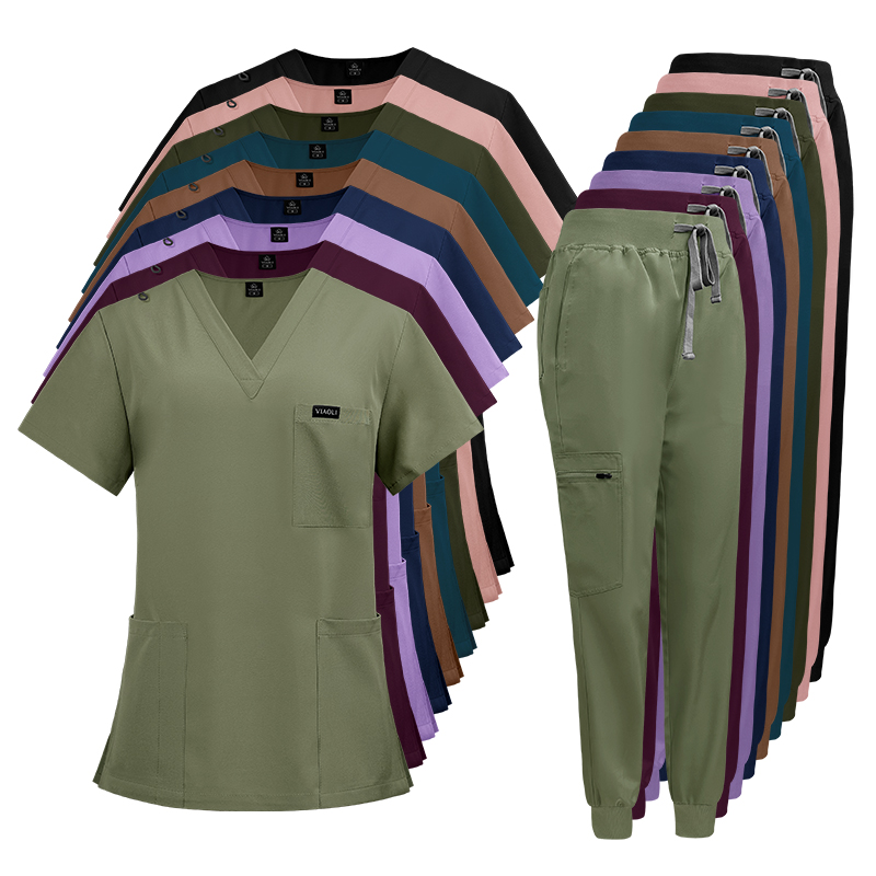 Best Quality Short Sleeve Scrubs Suits Uniforms 4 Way Nurse Hospital Uniforms Jogger Pants Medical Women's Nursing Scrubs Sets