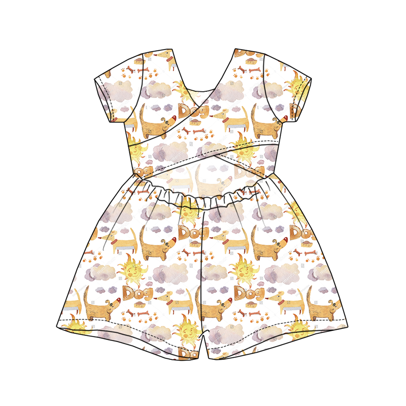Wholesale Girls Short-Sleeve Wrap-Back Cutout Romper with Stretchy Waist Toddler Breathable Summer Playsuit One-Piece Jumpsuit