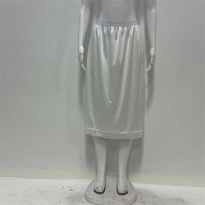 OEM/ODM Women Vintage Satin Lace Trim Anti-Static Long Underskirt Soft Slip Dress Satin Midi Skirt