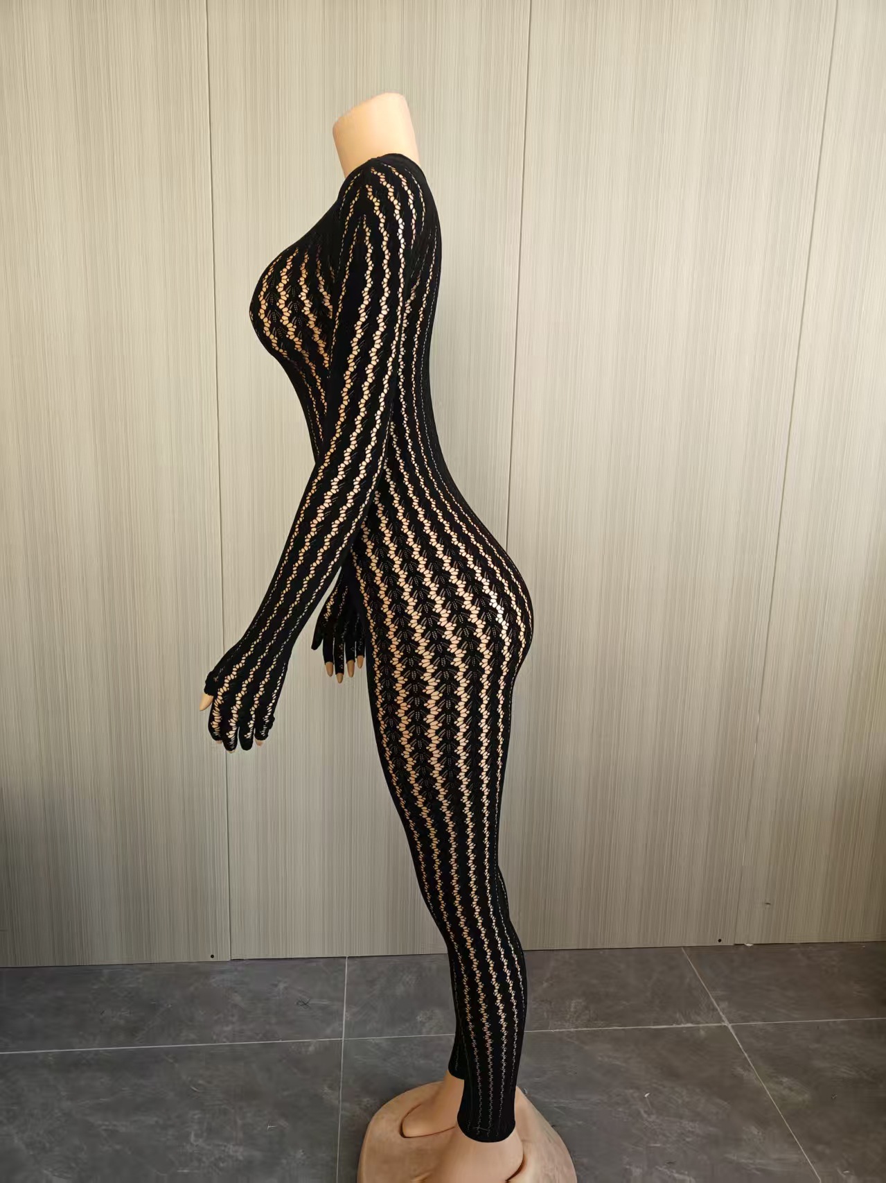 FF1470 Slim Fit Summer Sexy One-piece Stockings See-through Tight Body Suit Temptation Striped Mesh Jumpsuit Stretch Party Club