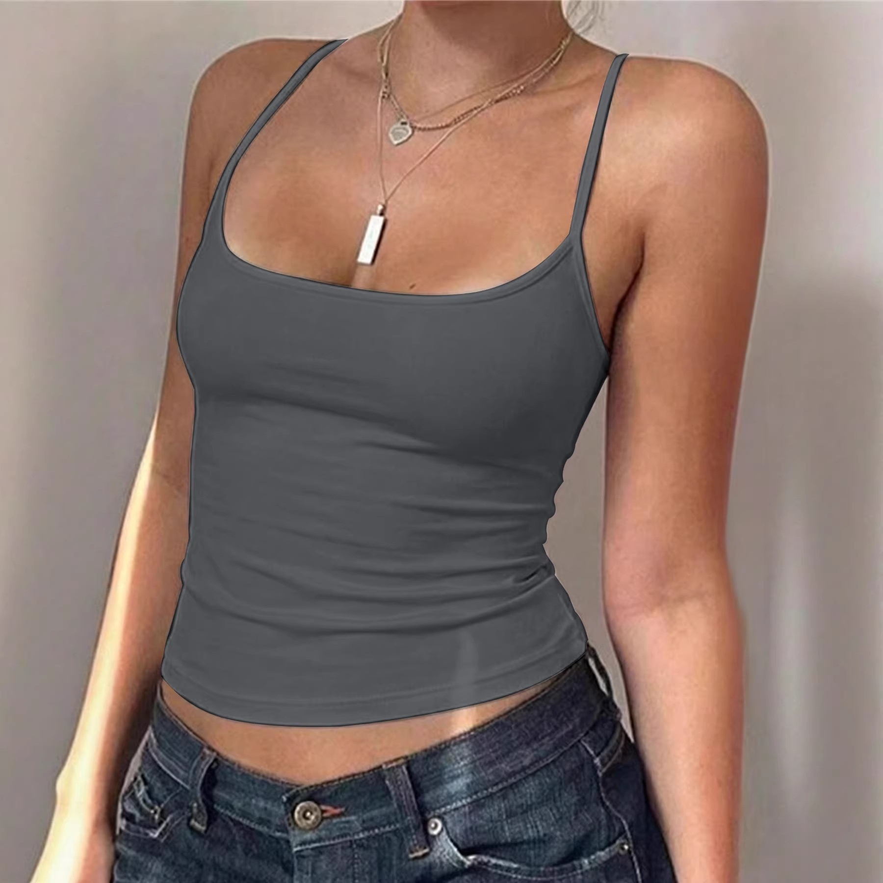 Sweethoney OEM Solid Color Off-Shoulder U-Neck Tank Top Summer Slim Fit Camisole For Women Modal High Elasticity Tank Top