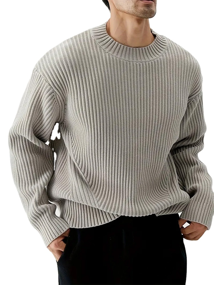 Custom Rib Men Knit Sweater Cotton Knitwear Solid Color Sweater Pullover Manufacturer Crew Neck Long Sleeve Knit Sweater Men