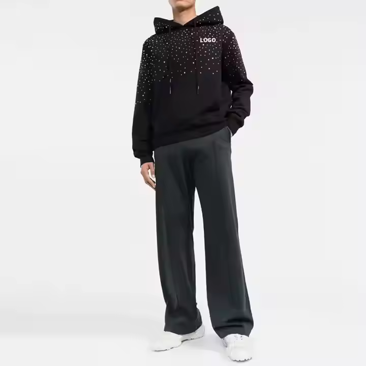 High Quality Custom 100% Cotton Men's Clothes Colored Diamond Asbestos Pullover Hoodie Heavyweight Rhinestone-embellished Hoodie