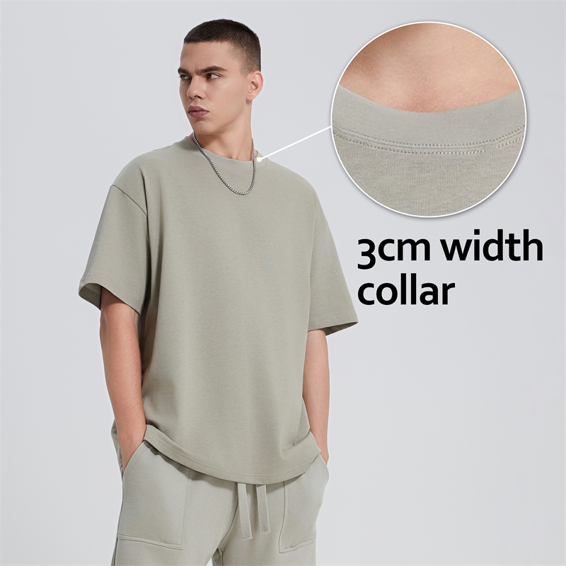Wholesale 100% Cotton Men's T-Shirt Luxury 300g Unisex Custom Logo Mock Collar Blank Oversized Heavyweight Breathable T-Shirt