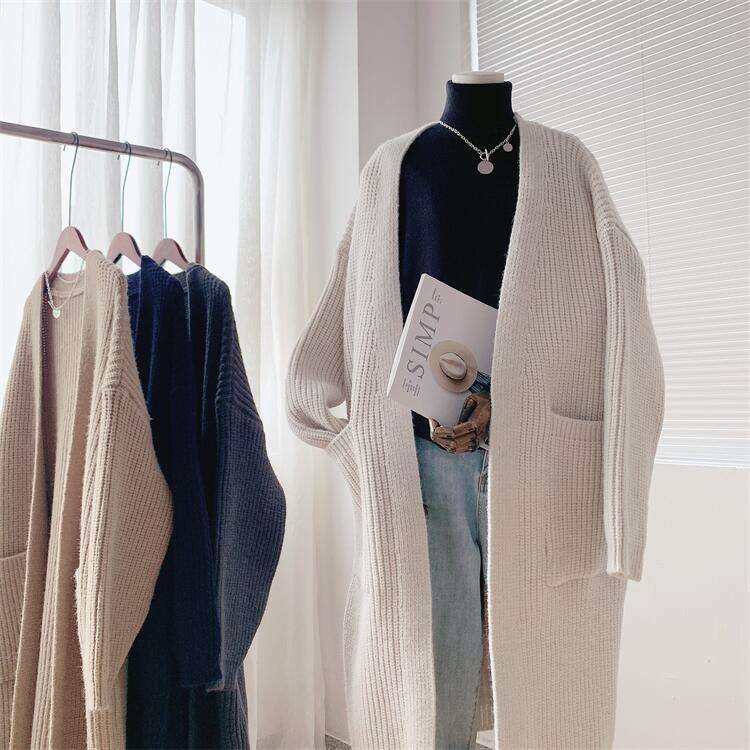 Customized Autumn Women's Thick Knitted Sweater Cardigan OEM Factory Long-sleeved Loose Large Size Casual Long Basic Sweater