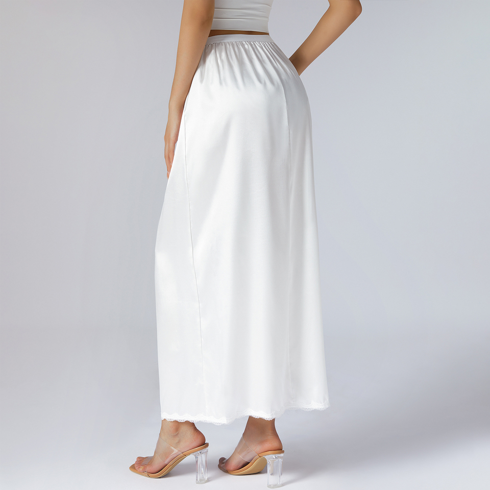 Women's Summer Casual Midi Skirt Half Slip Underskirt Solid Color Elastic Satin Waist Inner Lining Breathable Natural Waistline