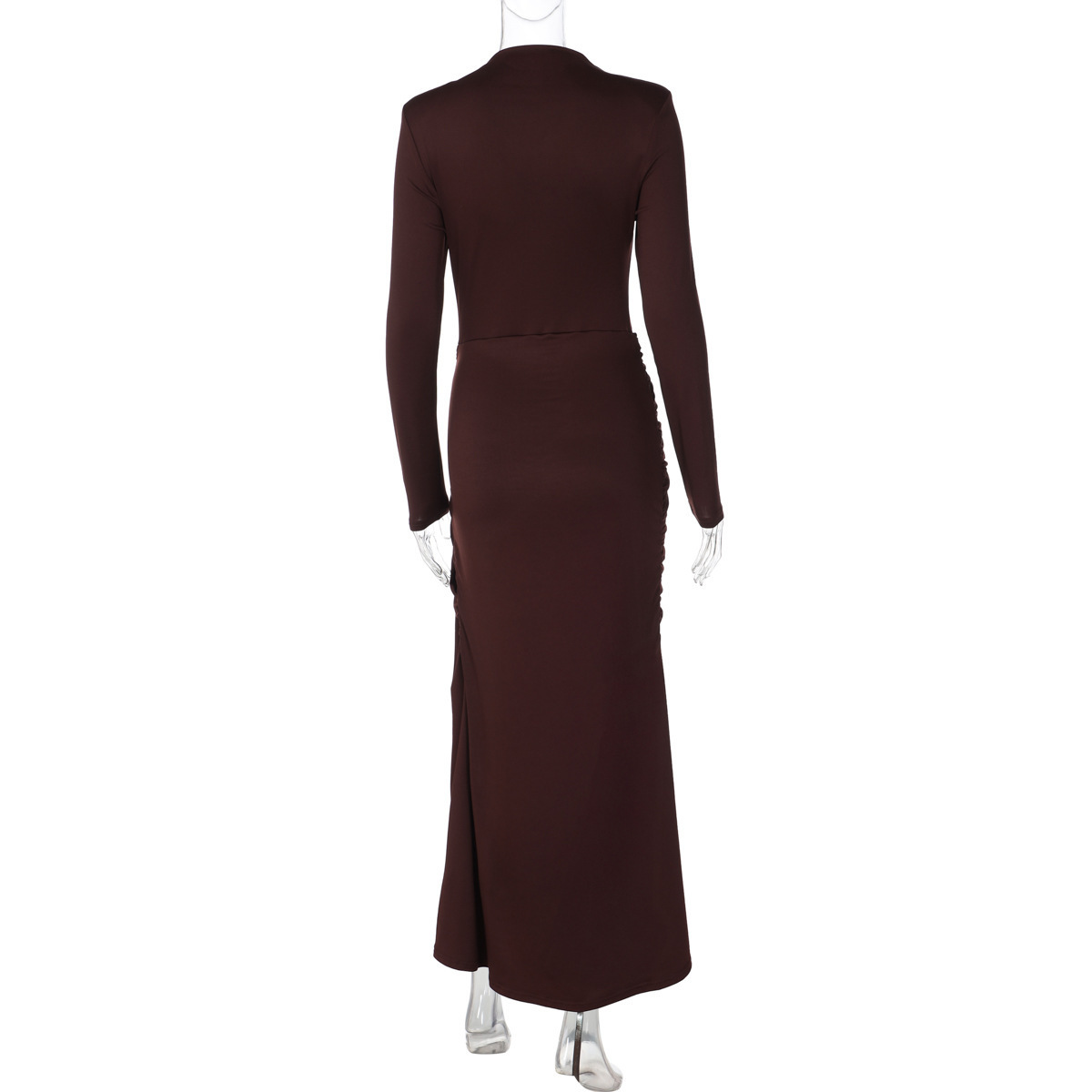 STOCK Two Colors Long Sleeve Women Dress Pleated Maxi Dress Casual Gown S-L