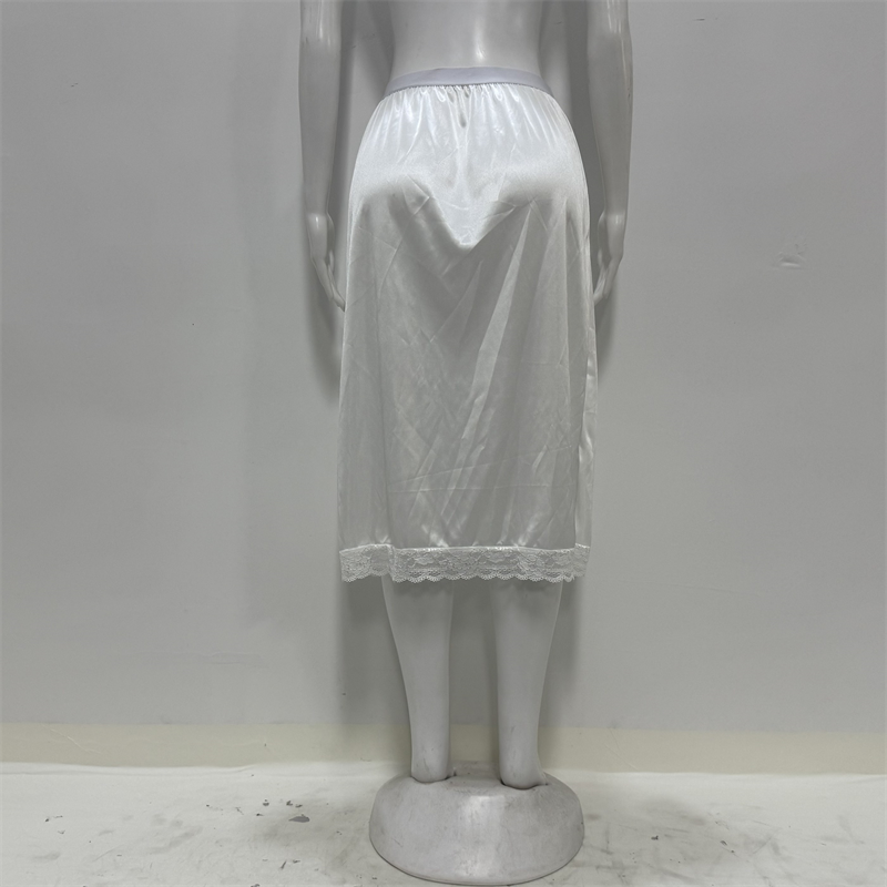 OEM/ODM Women Vintage Satin Lace Trim Anti-Static Long Underskirt Soft Slip Dress Satin Midi Skirt