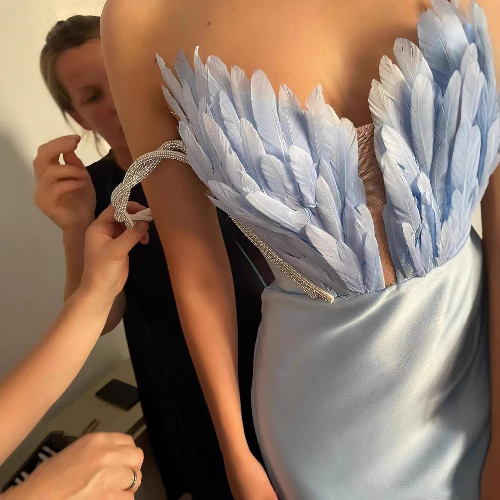 Feathers Maxi Dresses for Women New Pleated Backless Sleeveless Sexy Dresses Elegant Party Club Floor Length Dress
