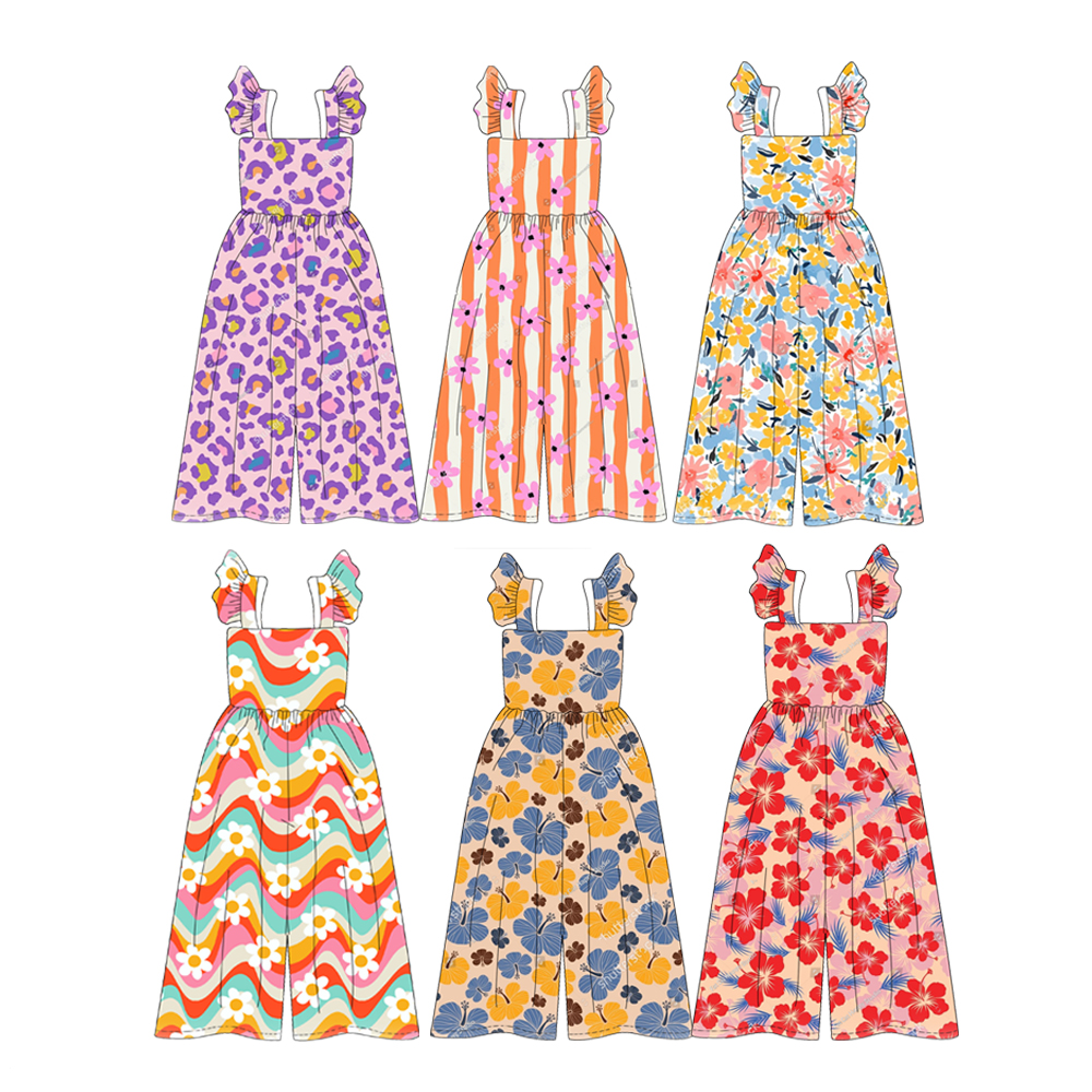 High Quality Girls Children Ruffle Sleeveless Loose Pants Spring Autumn Baby Kids Floral Jumpsuits&amp;rompers Casual Clothing
