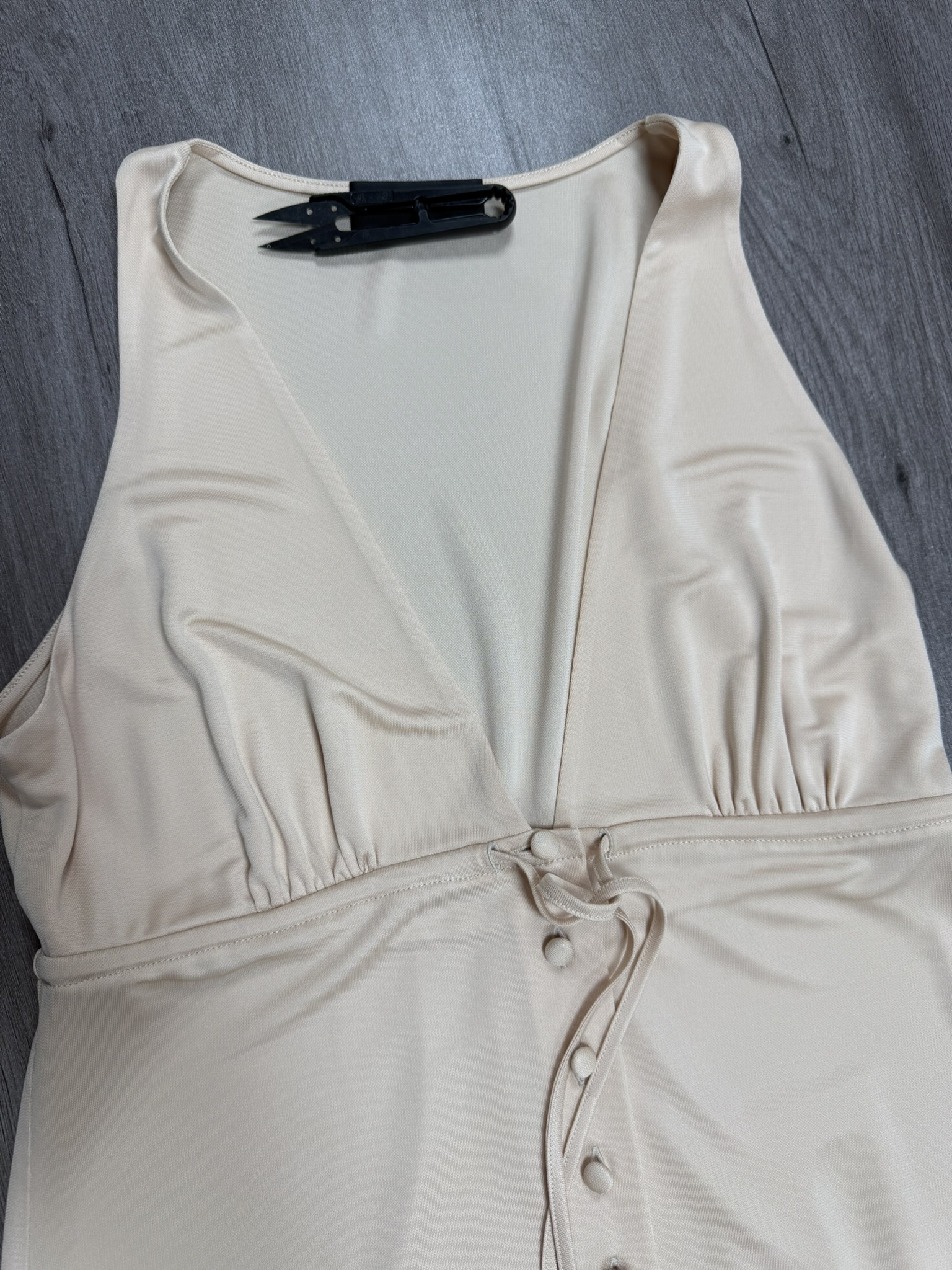 Women's Elegant A-Line Waist Tie Midi Dress Viscose Jersey Sleeveless Deep V-Neck Casual Party Wear Autumn Eco-Friendly Solid
