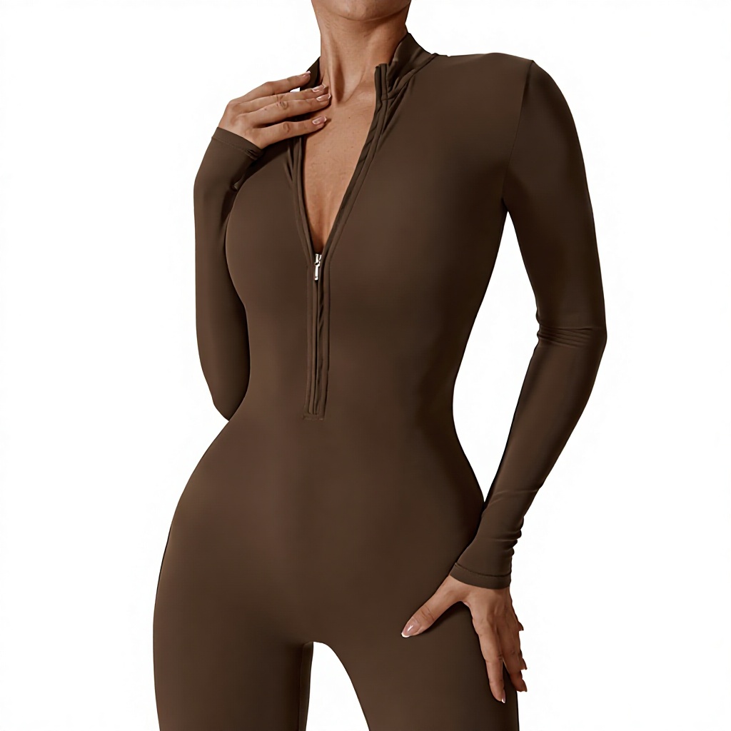 Yali European American Spandex/Nylon Zipper Solid Long-Sleeved Sweat-Wicking Yoga Suit 2-Piece Set High-Intensity Fitness