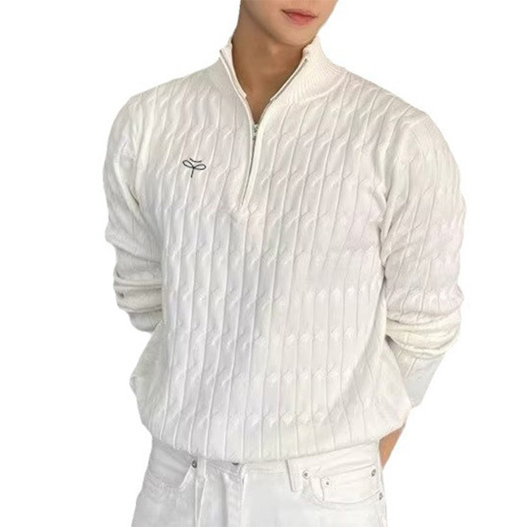 Custom Waffle Knit Men's Sweater Quater Zip Sweater Men Slim Fit Sweater Men's American Street Trendy Casual Versatile Sweater