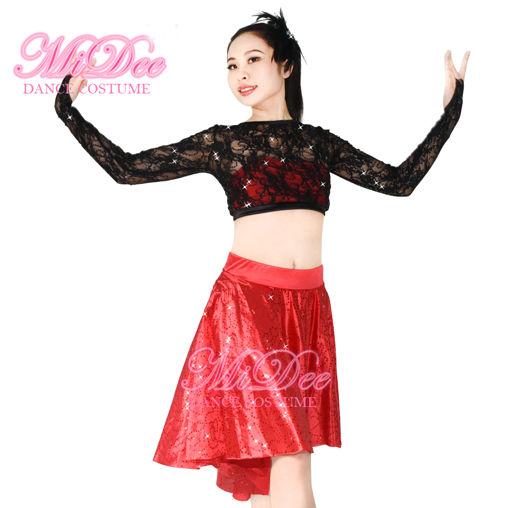 MiDee Contemporary Sequins Midi Top With Skirt Dance Costumes for Women