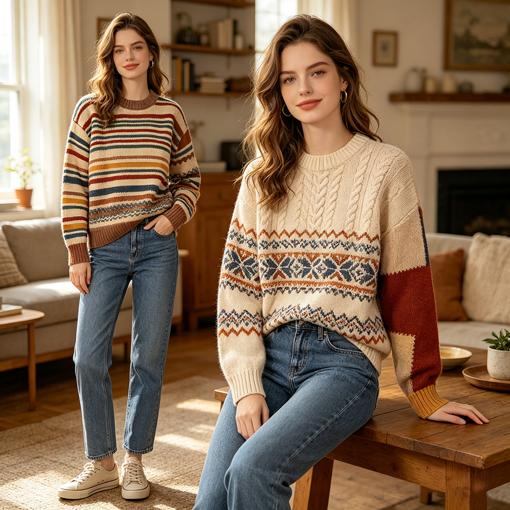 Customized Autumn Knitted Design Sweater 2026 New Trend 100% Cotton Women's Pullover Cardigan