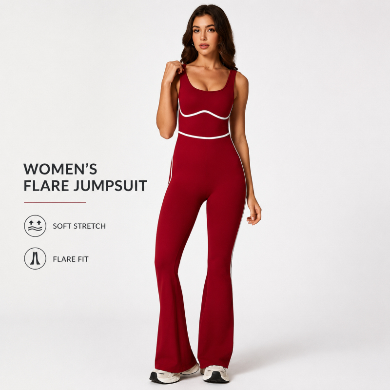 Custom Logo One Piece Flare Yoga Jumpsuit High Stretch Sleeveless Workout Bodysuit For Women Gym Wear