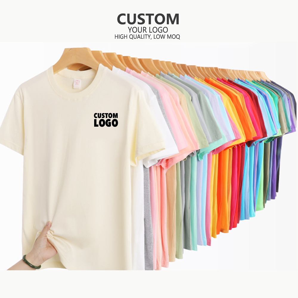 Crew Neck 200G Heavyweight Premium Cotton Men's T-Shirt - Solid Jersey, Short Sleeve, Custom Print &amp; Logo