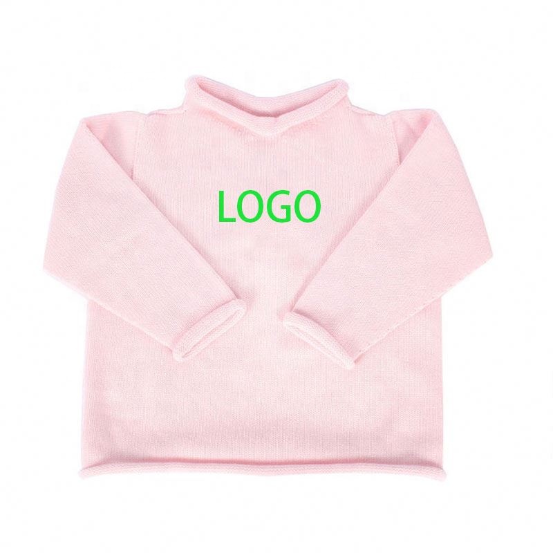 Wholesale Custom Logo Different Colors Solid Organic Cotton Knit Jersey Baby Toddler Monogram 7GG Embroidery Roll Neck Sweater