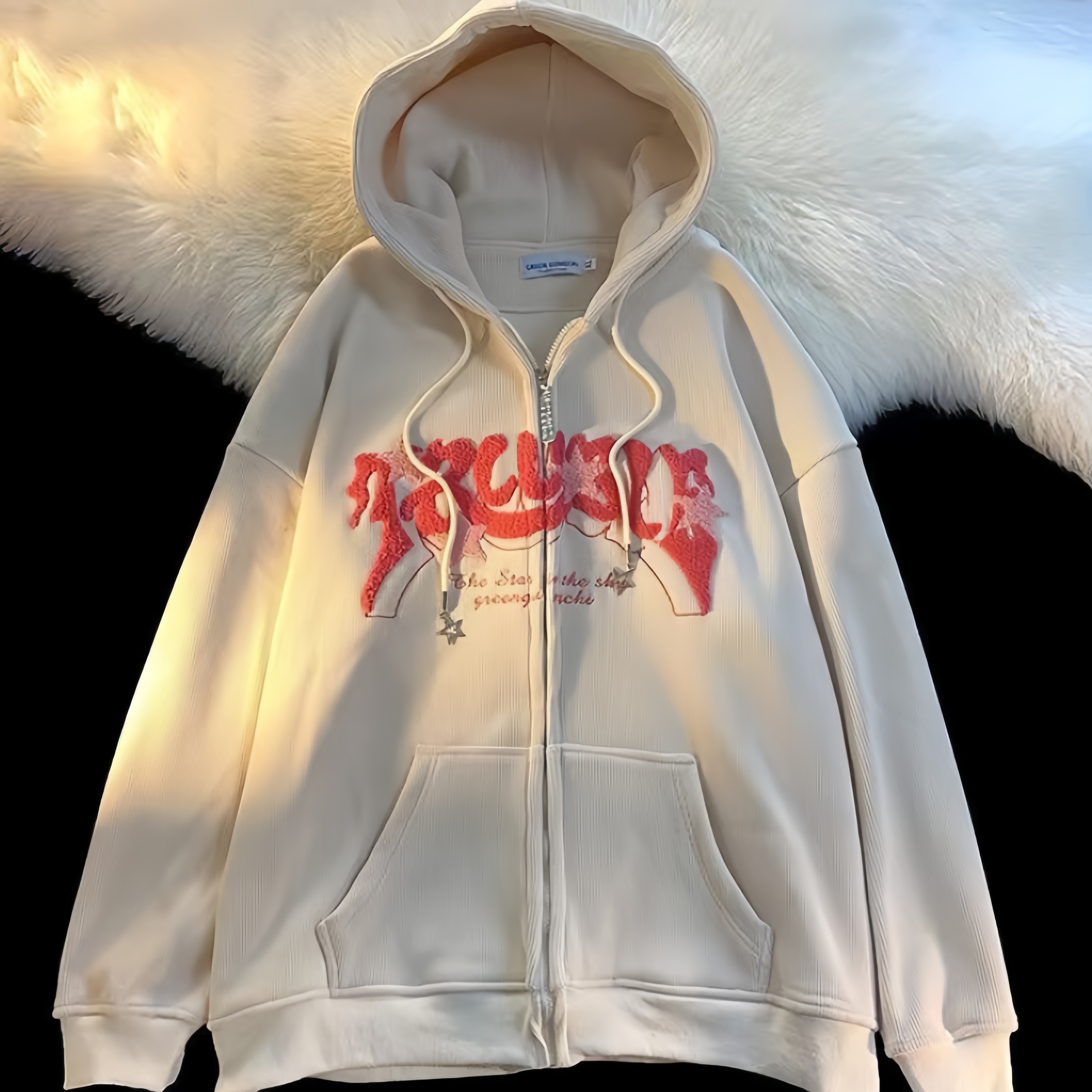 Wholesale Men's Fashion Full Zip up Hooded Pullover Hoodie Letters Towel Chenille Embroidery on Corduroy Polyester for Winter