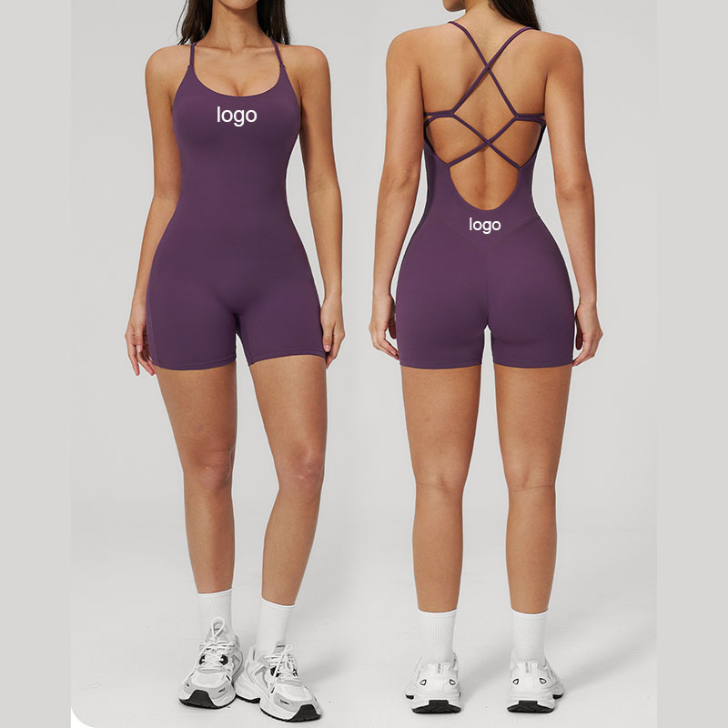 Women's Backless Yoga Onesie Custom Logo Jumpsuit Tummy Control One Piece Bodysuit