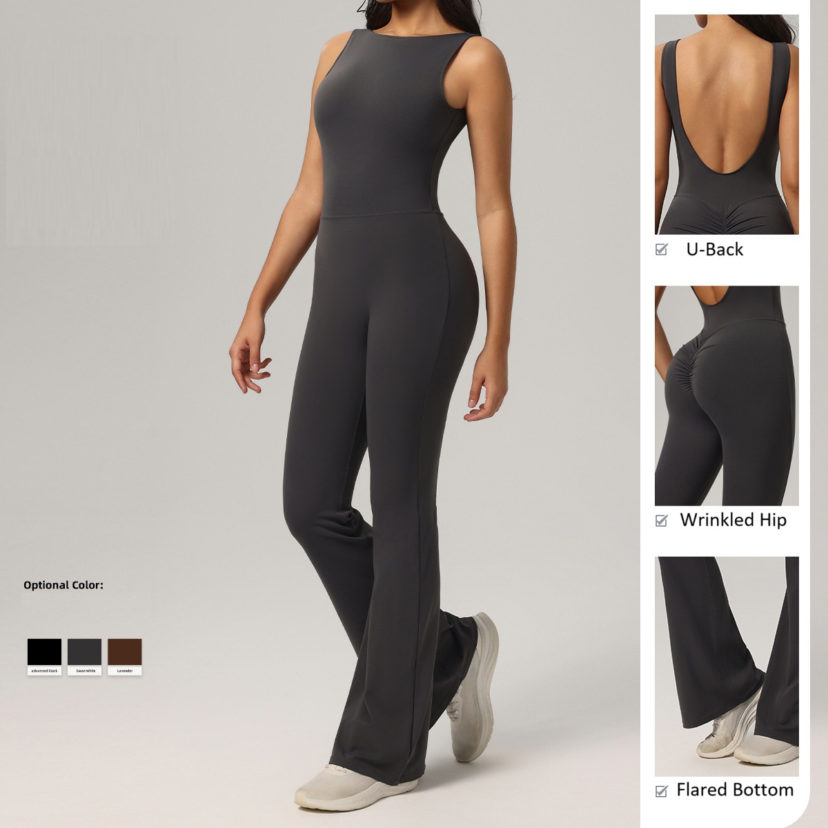 Women's High Quality Sleeveless Backless Fitness Bodysuit Yoga Pilates Workout Jumpsuit With Slight Flared Trousers Yoga Pants