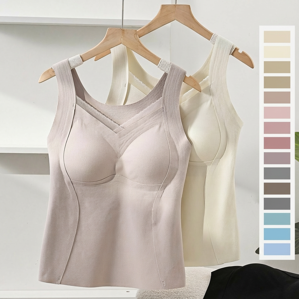 Custom Women Casual Thermal Lace Seamless Tank Top Built-in Bra Wide Straps Slimming Fit Camisole High Stretch V-neck Vest