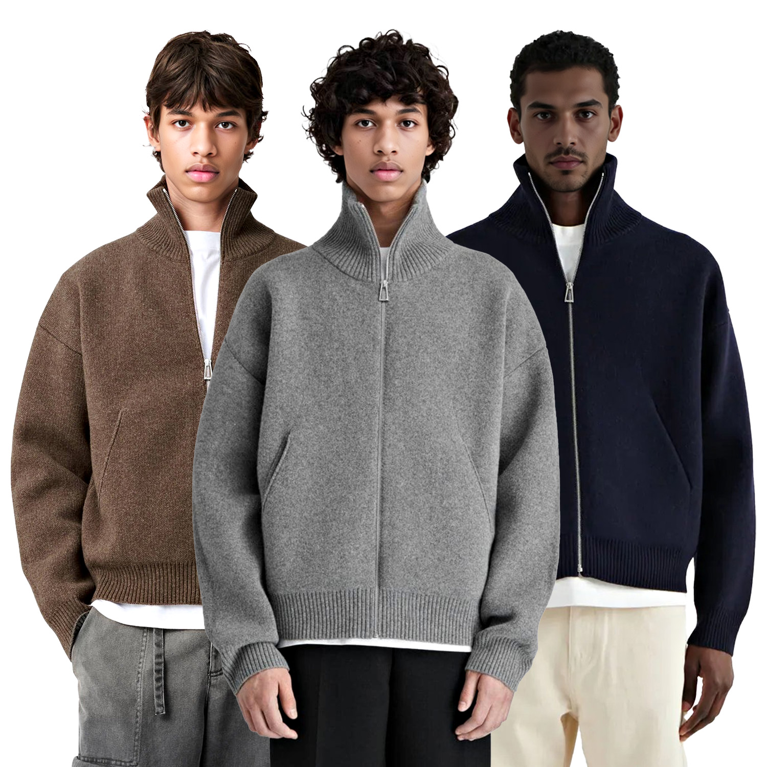 Stand-Up Collar Custom Logo Winter Sweater Fashion Casual Mens Knitted Cardigan