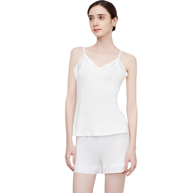 2024 New Summer Breathable Solid Thin Camisole 100% Mulberry Silk Women'S High-End Homewear Pajamas Set