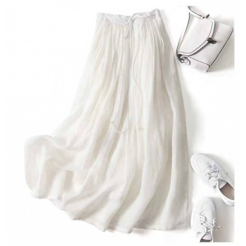 2026 Summer Polyester/Cotton Nonwoven Yarn Dyed A-Line Eco-Friendly Mid Length Solid Color Casual Women's Halfskirt