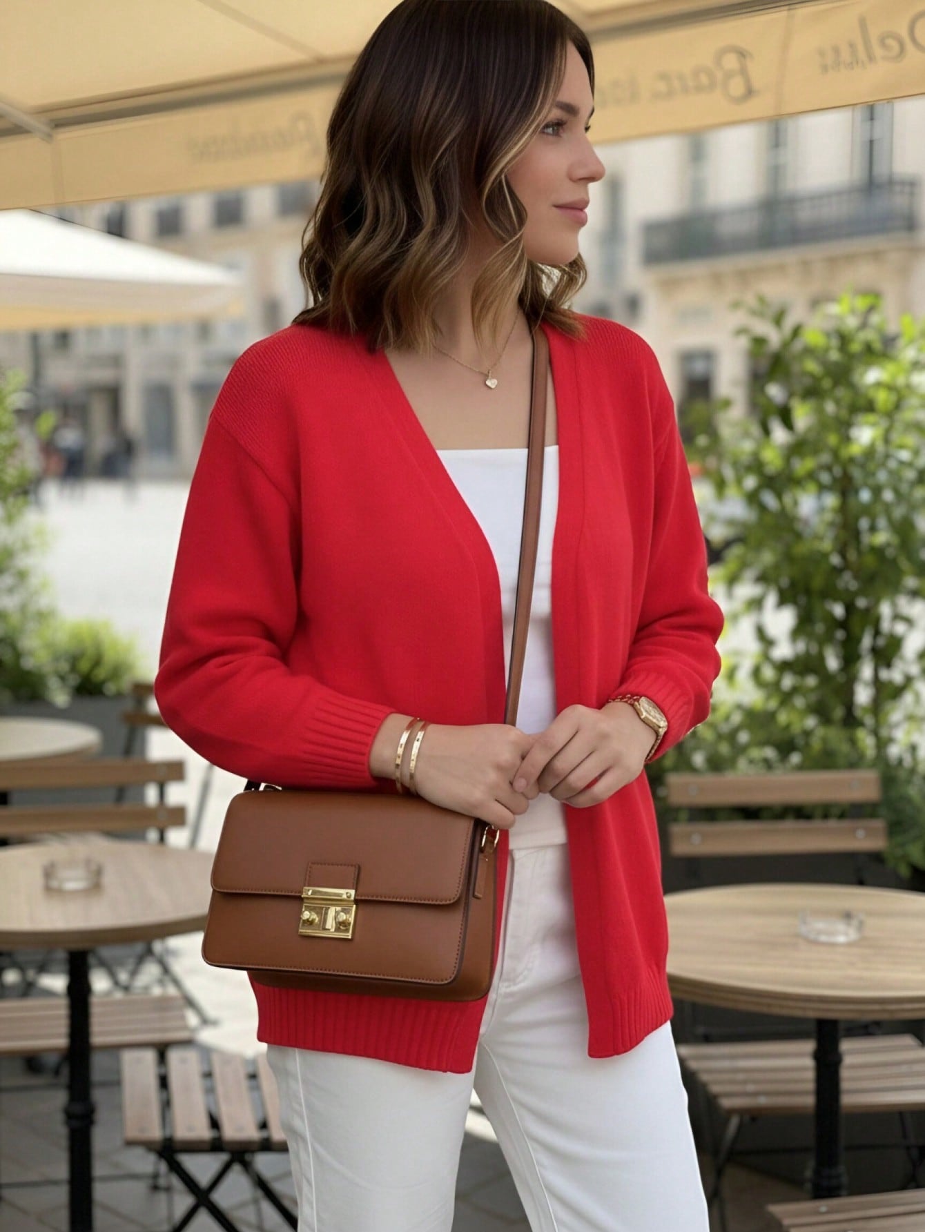Premium Red Open Front Cardigan for Office Lady for Spring Outfit Quality Long Sleeved Elegant Knitted Outerwear