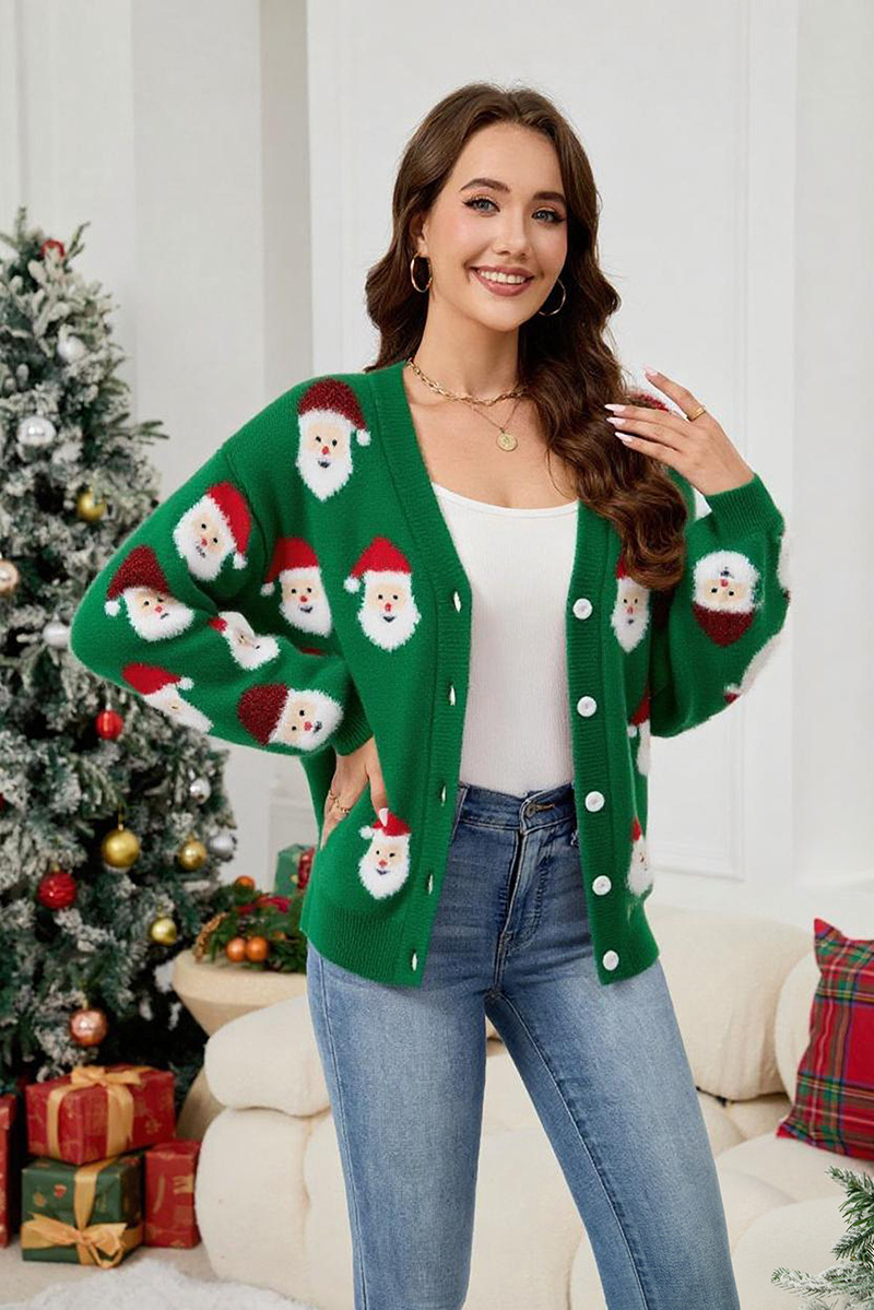 Wholesale Women's Casual Brocade Sweater Cardigan Autumn and Winter New Christmas Sweater